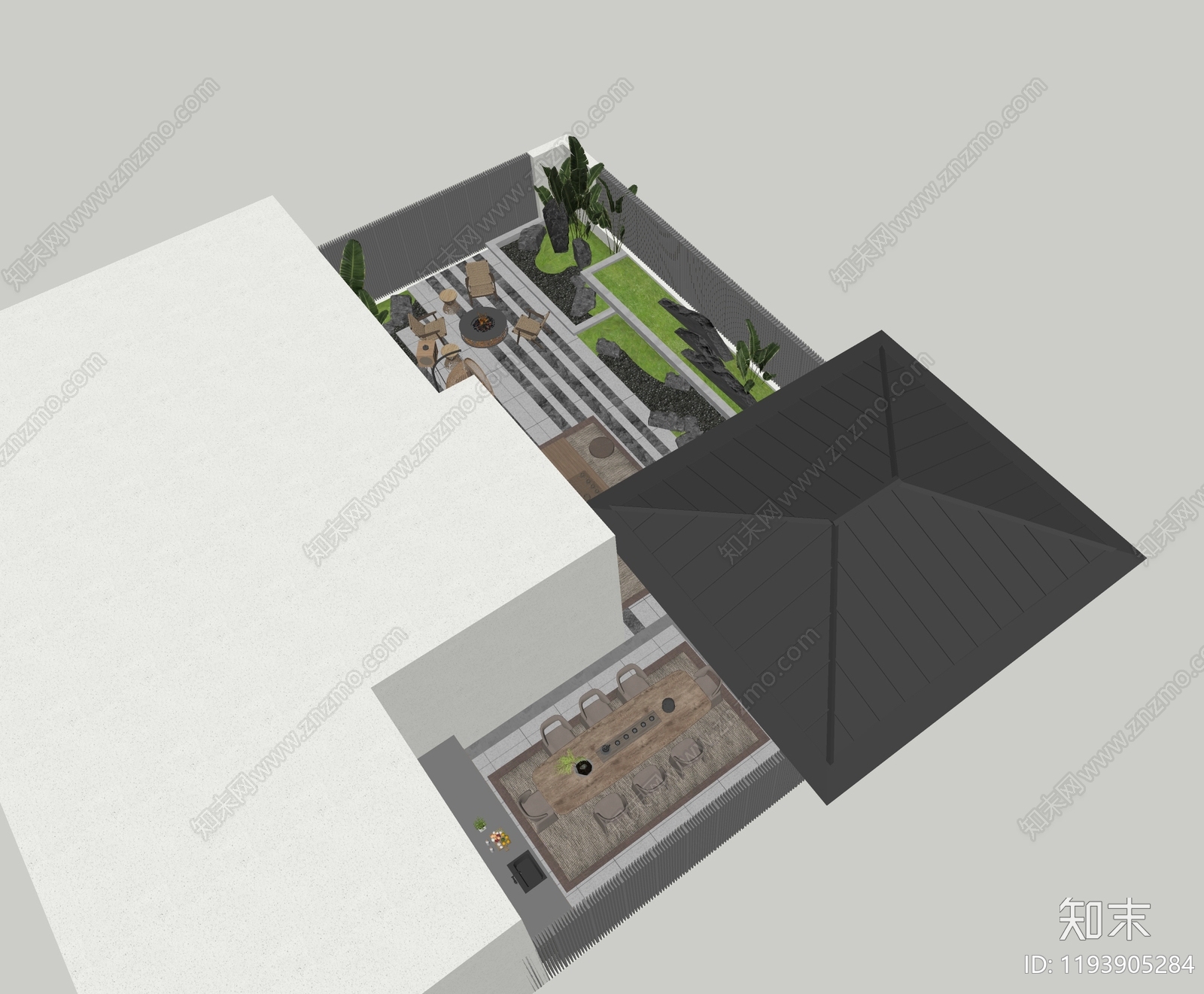 中式轻奢别墅庭院SU模型下载【ID:1193905284】