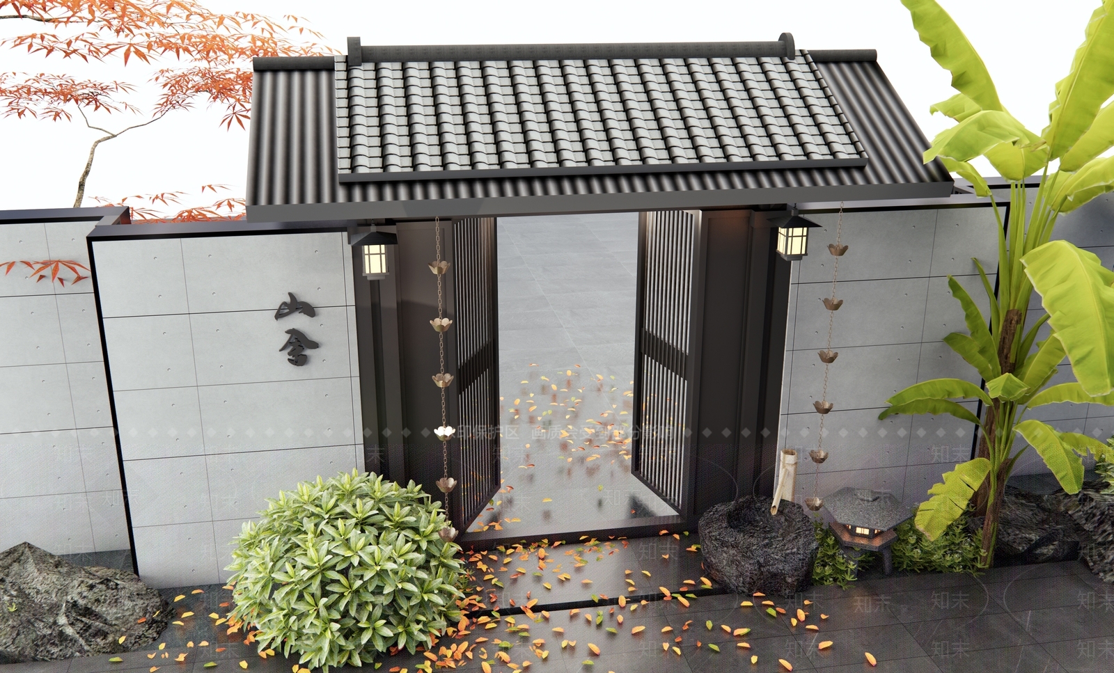 新中式庭院门SU模型下载【ID:1193917043】