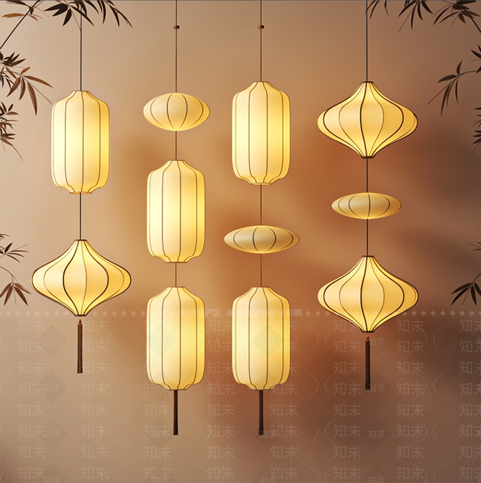 现代新中式灯笼3D模型下载【ID:1193917935】