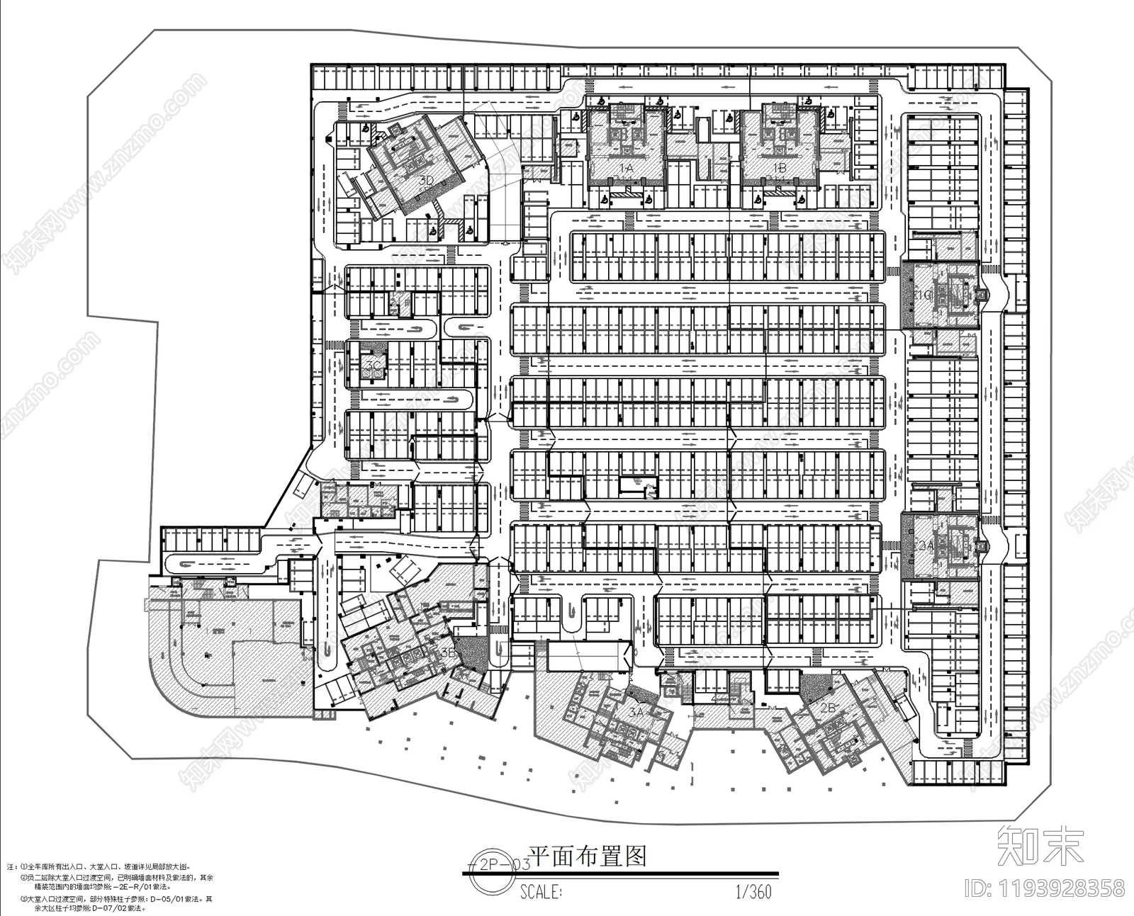 现代简约停车场cad施工图下载【ID:1193928358】