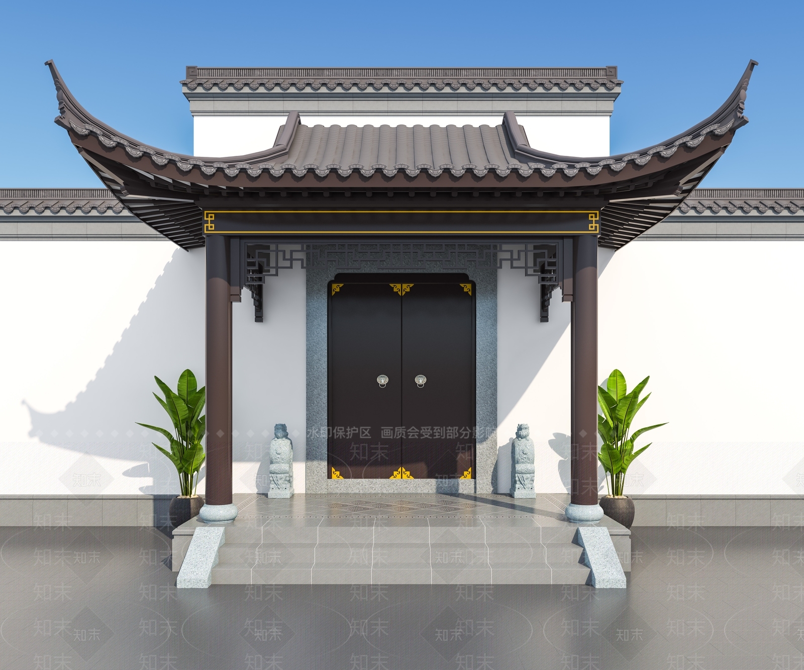 中式新中式庭院门SU模型下载【ID:1193929952】