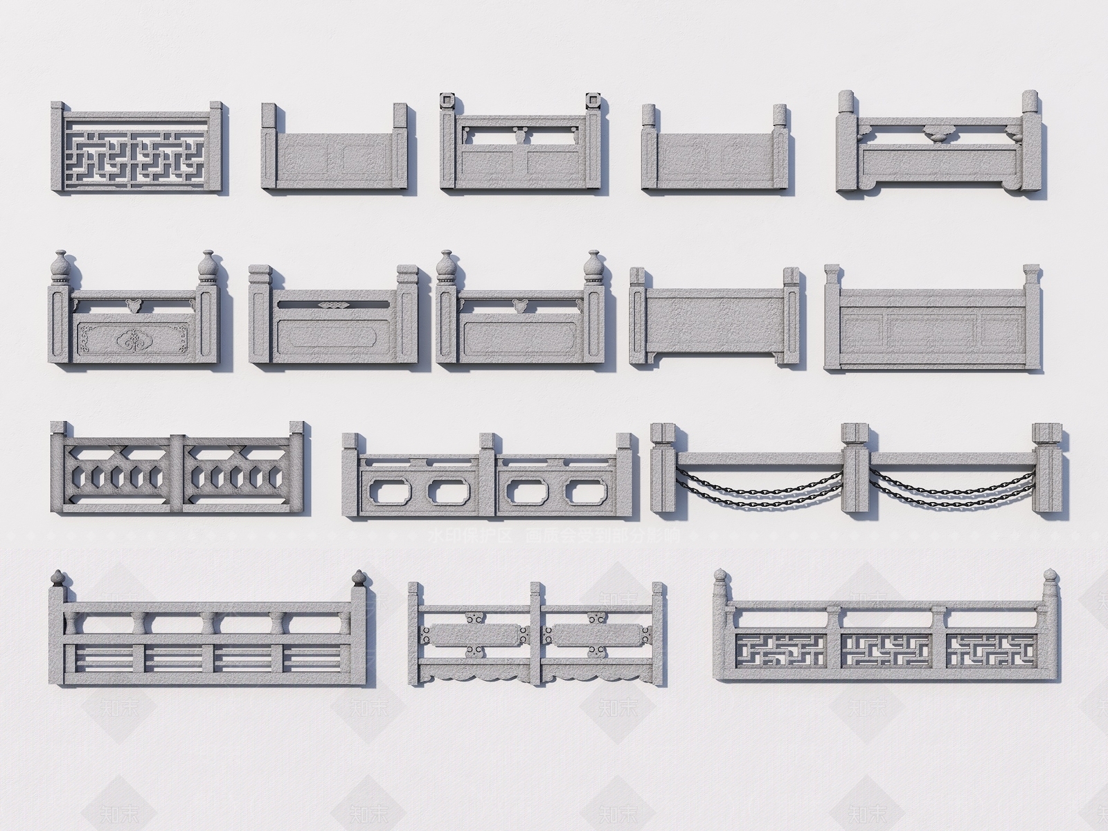 现代新中式栏杆3D模型下载【ID:1193933422】