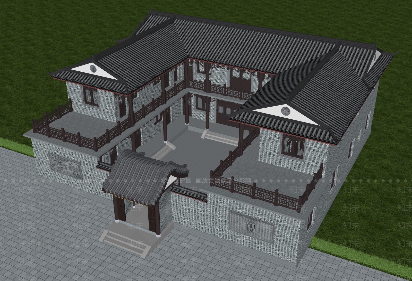 中式四合院SU模型下载【ID:1193934183】