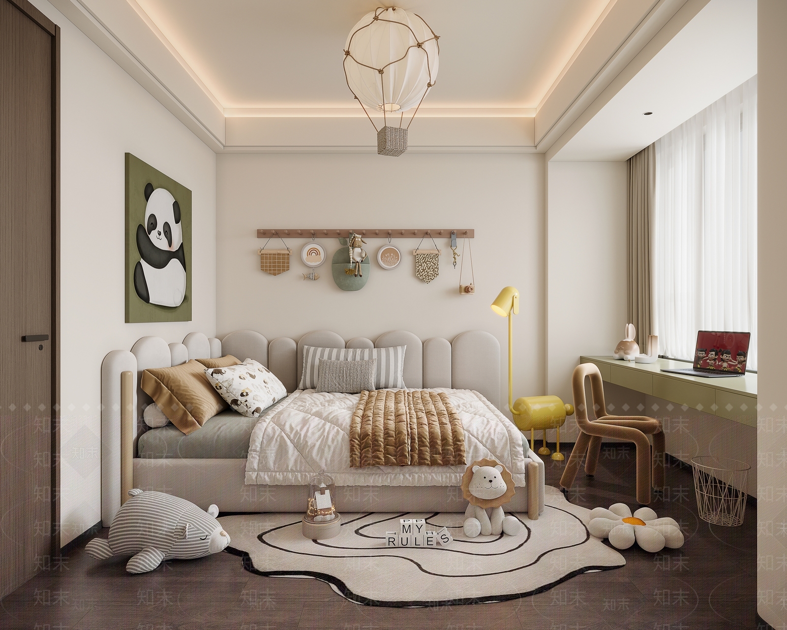 现代奶油通用儿童房3D模型下载【ID:1193938786】