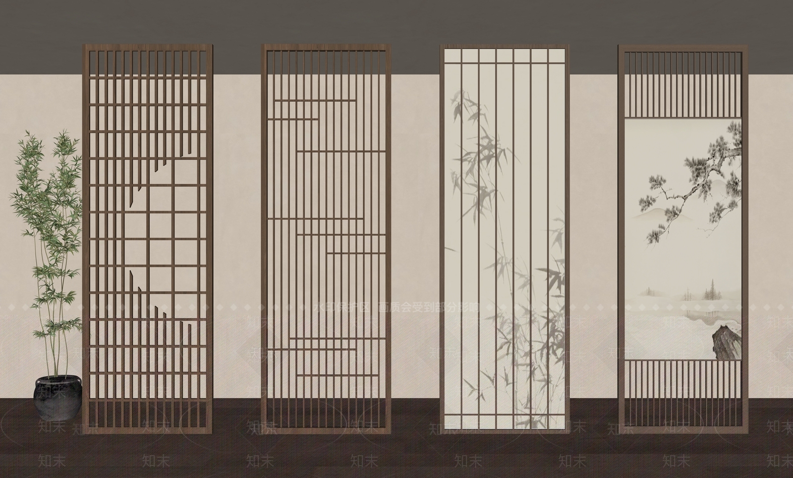 新中式屏风SU模型下载【ID:1193945962】