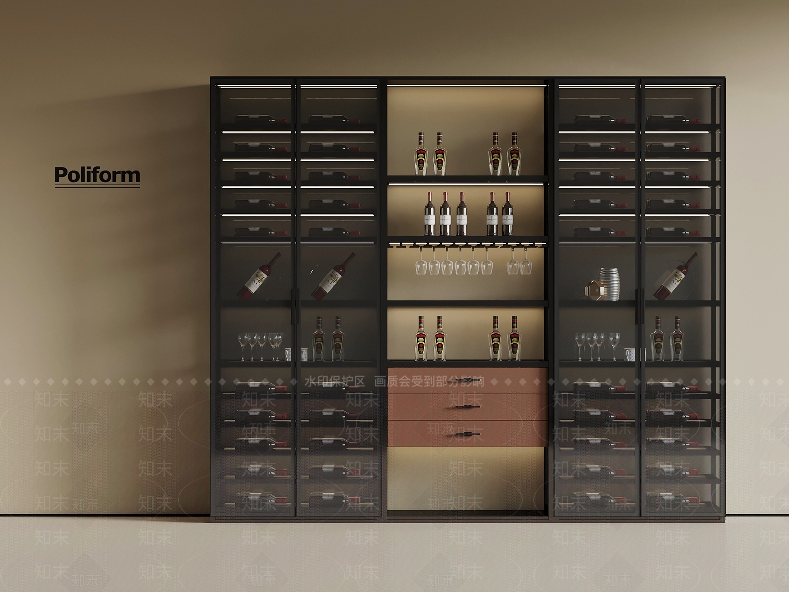 现代意式酒柜3D模型下载【ID:1193945837】