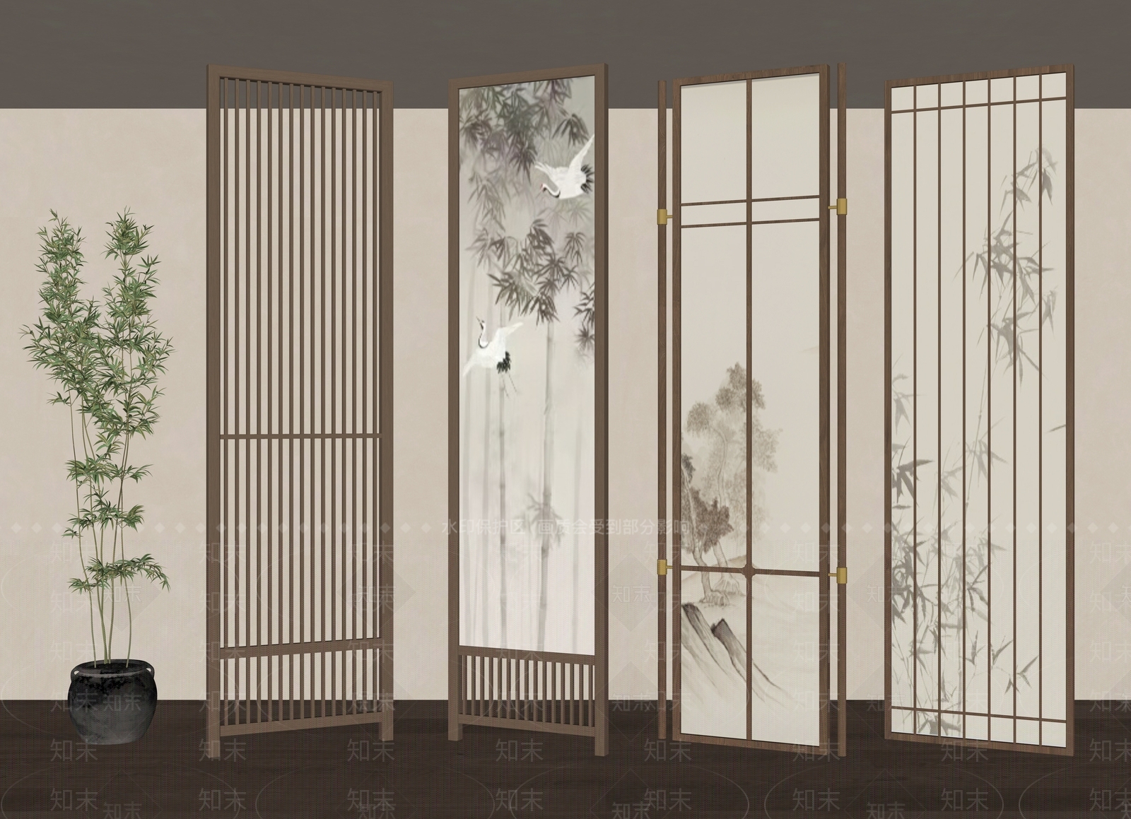 新中式屏风SU模型下载【ID:1193946168】