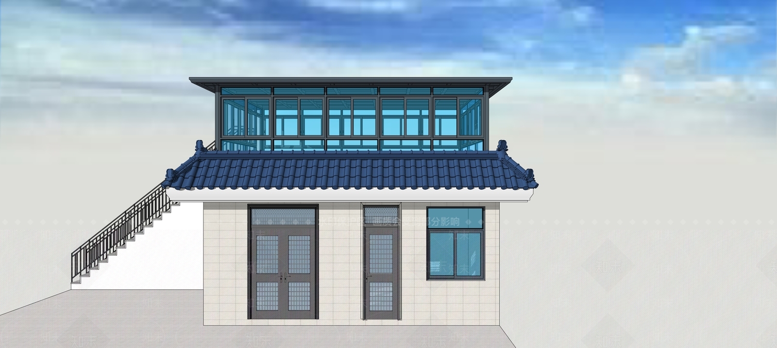 现代别墅阳台SU模型下载【ID:1193952101】