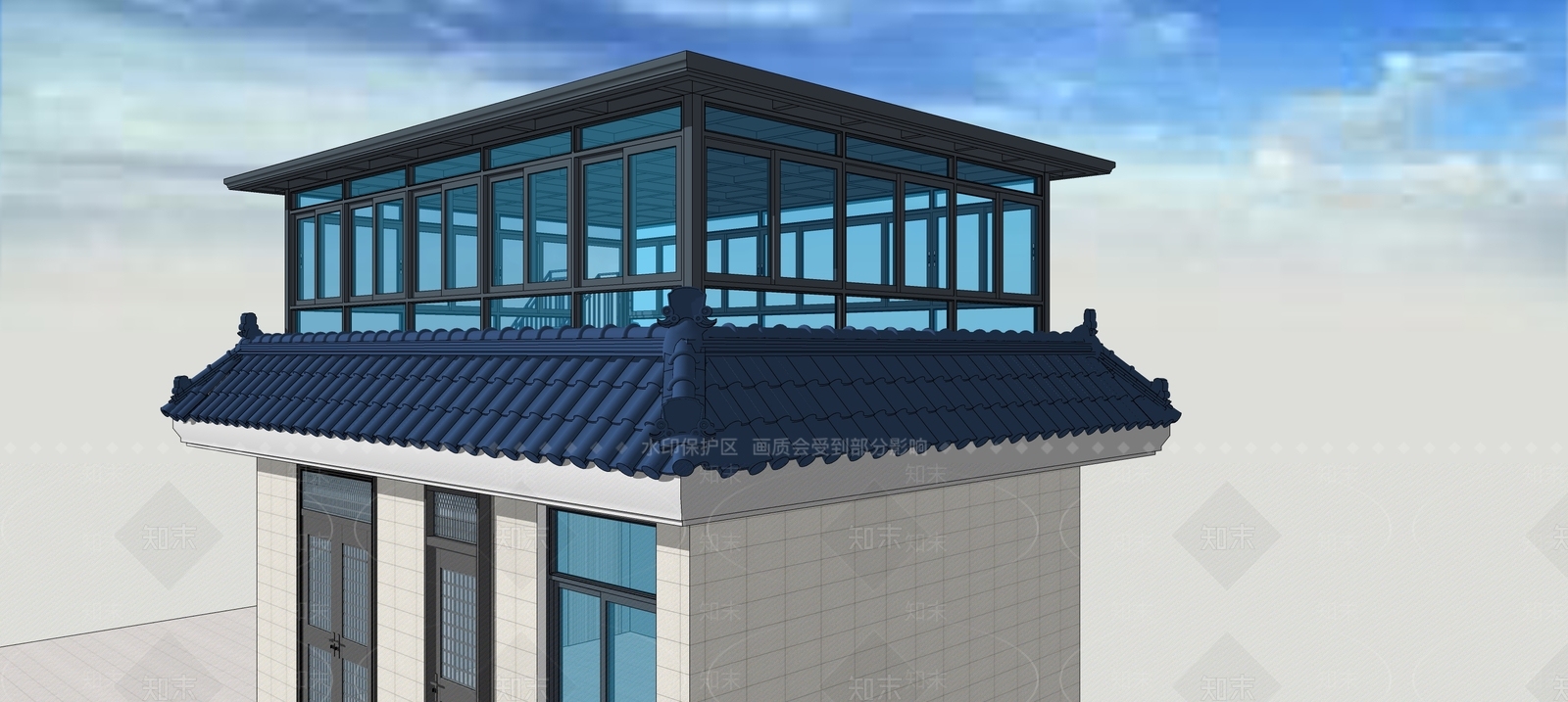 现代别墅阳台SU模型下载【ID:1193952101】
