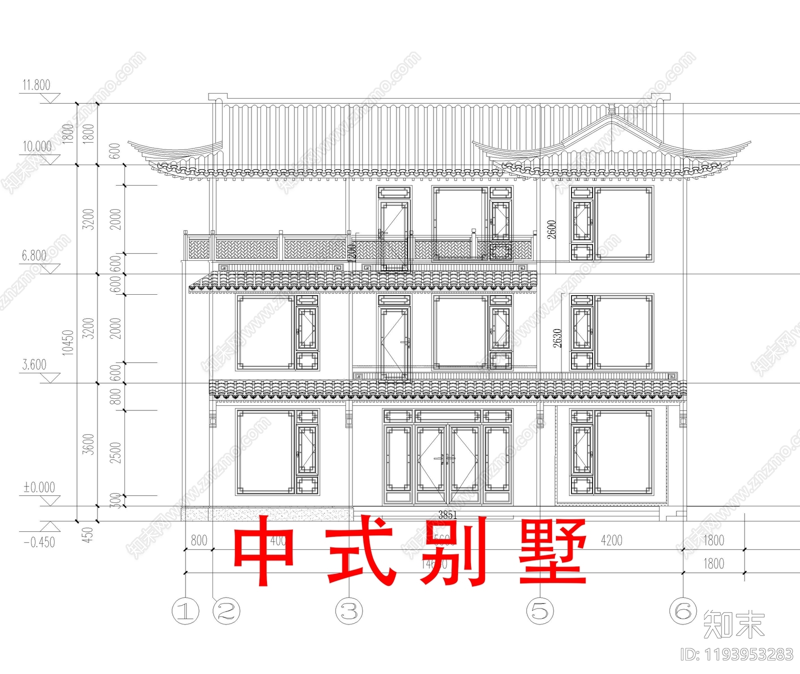 中式新中式别墅建筑施工图下载【ID:1193953283】