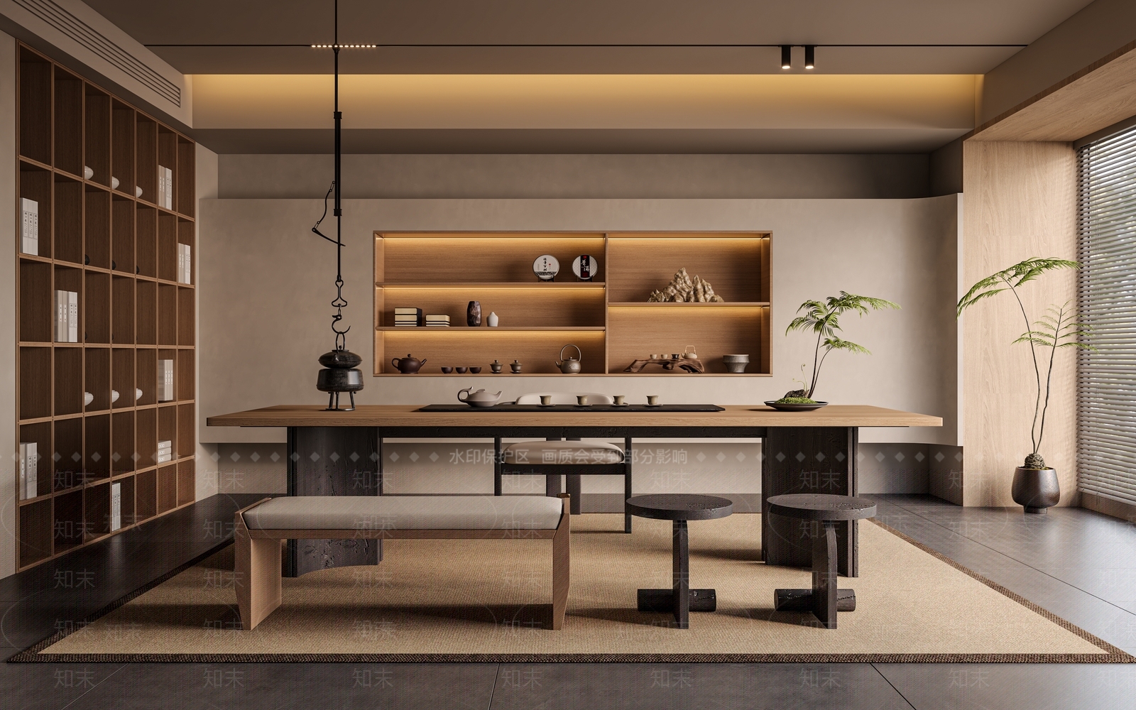 新中式中古茶室SU模型下载【ID:1193977716】