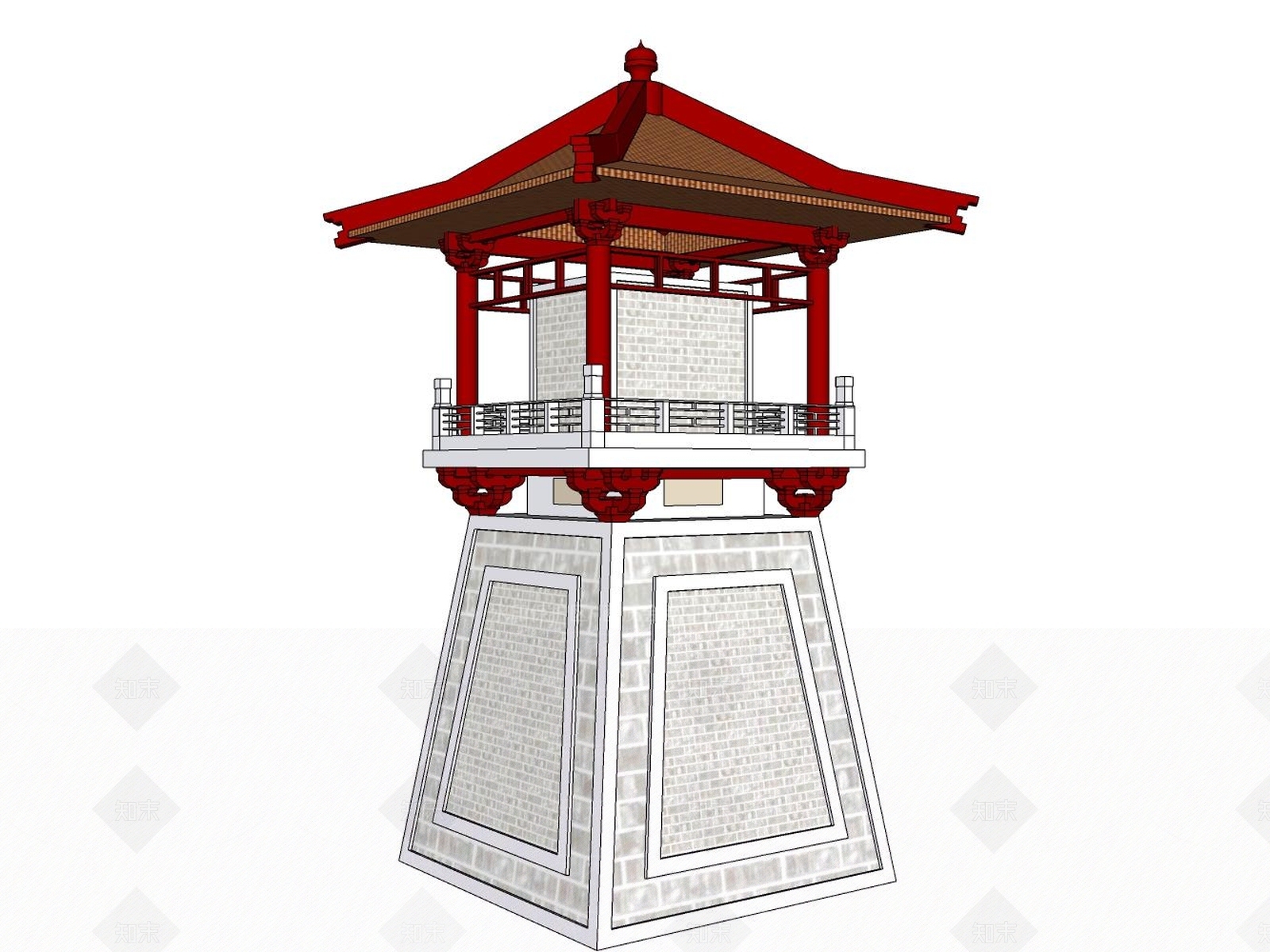 现代中式古建筑SU模型下载【ID:1193982002】