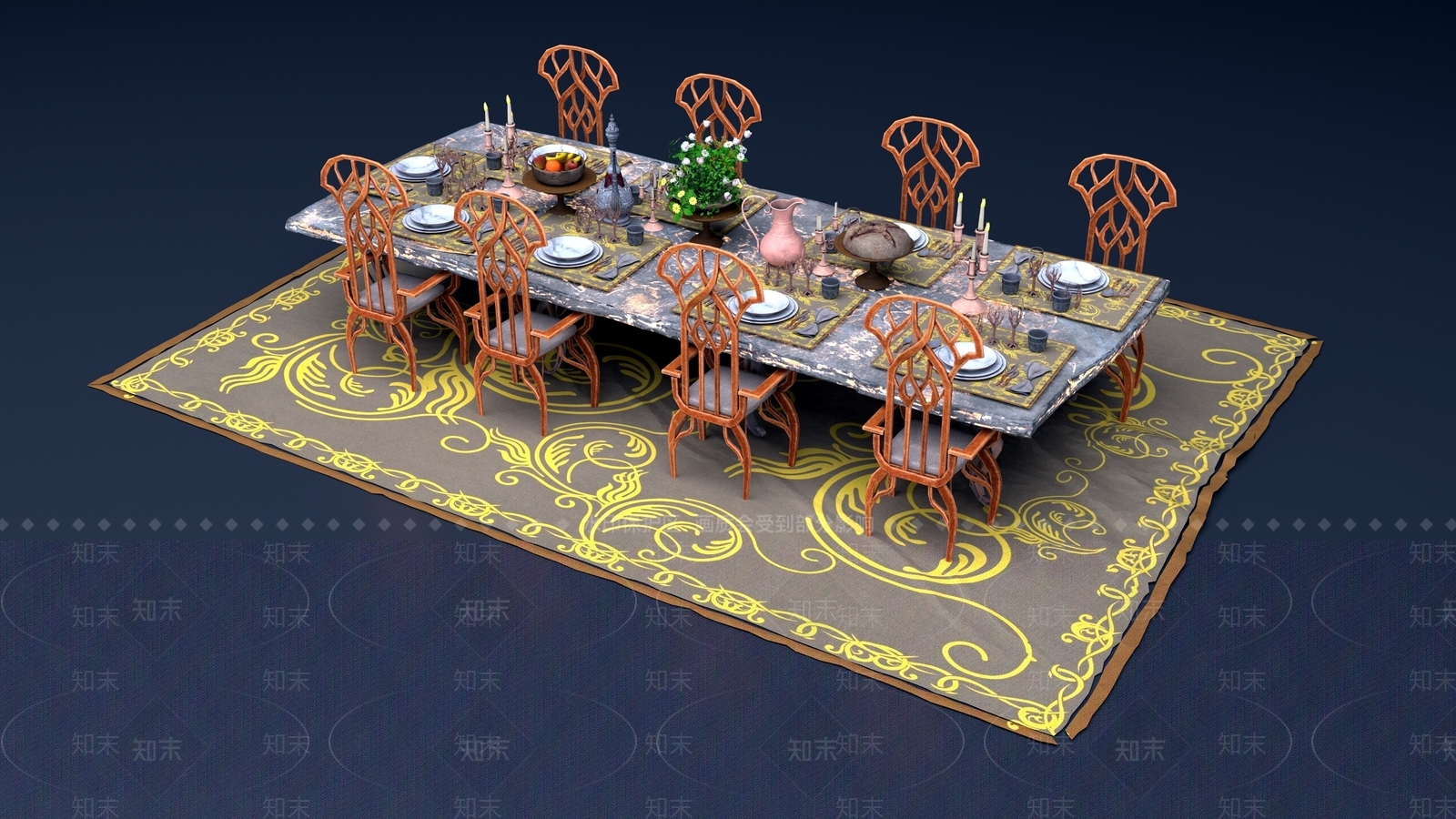 欧式餐桌3D模型下载【ID:1193986236】