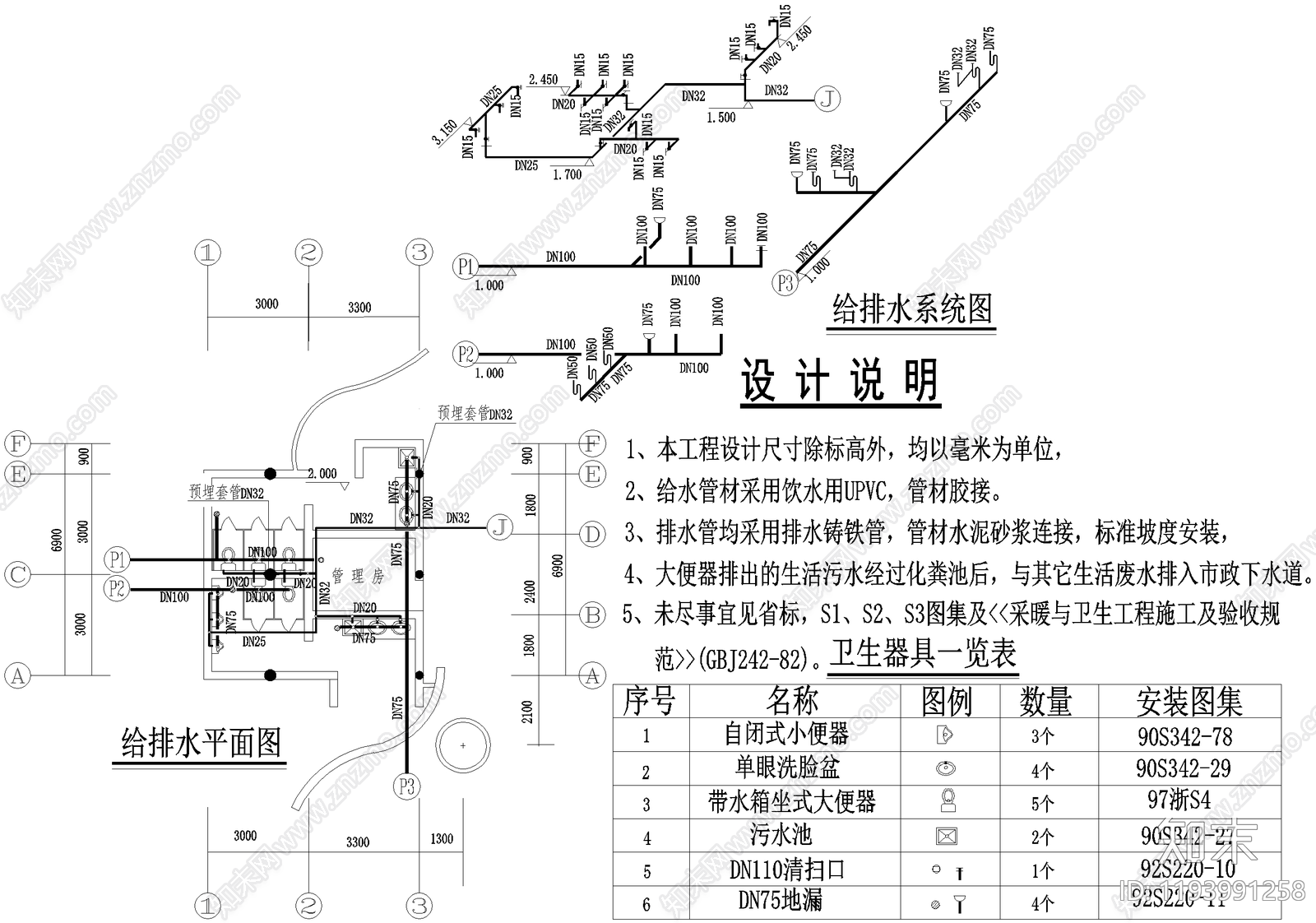 建筑给排水施工图下载【ID:1193991258】