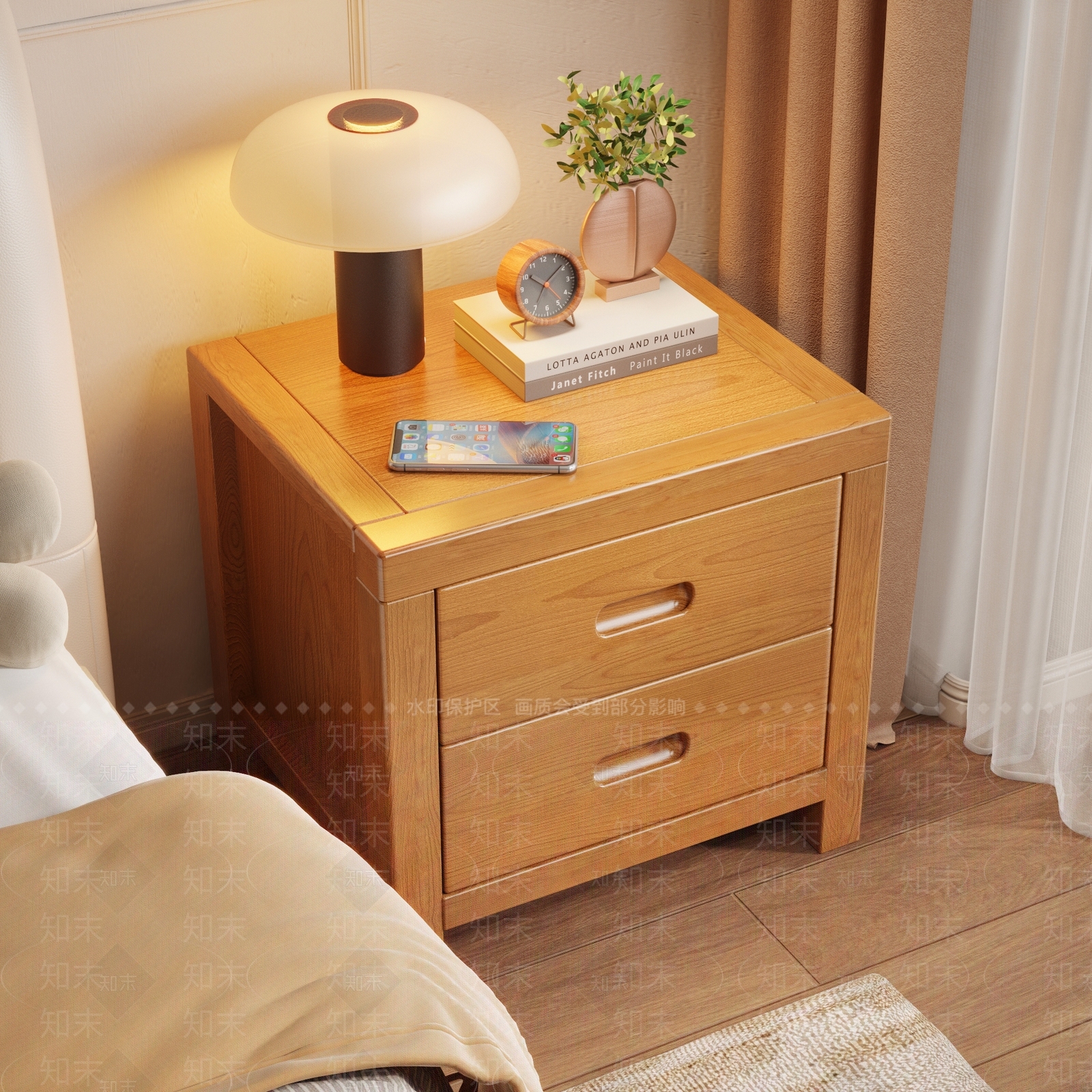 原木北欧床头柜3D模型下载【ID:1193998835】