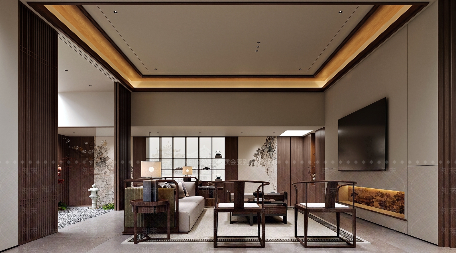 新中式酒店大堂3D模型下载【ID:1215128714】