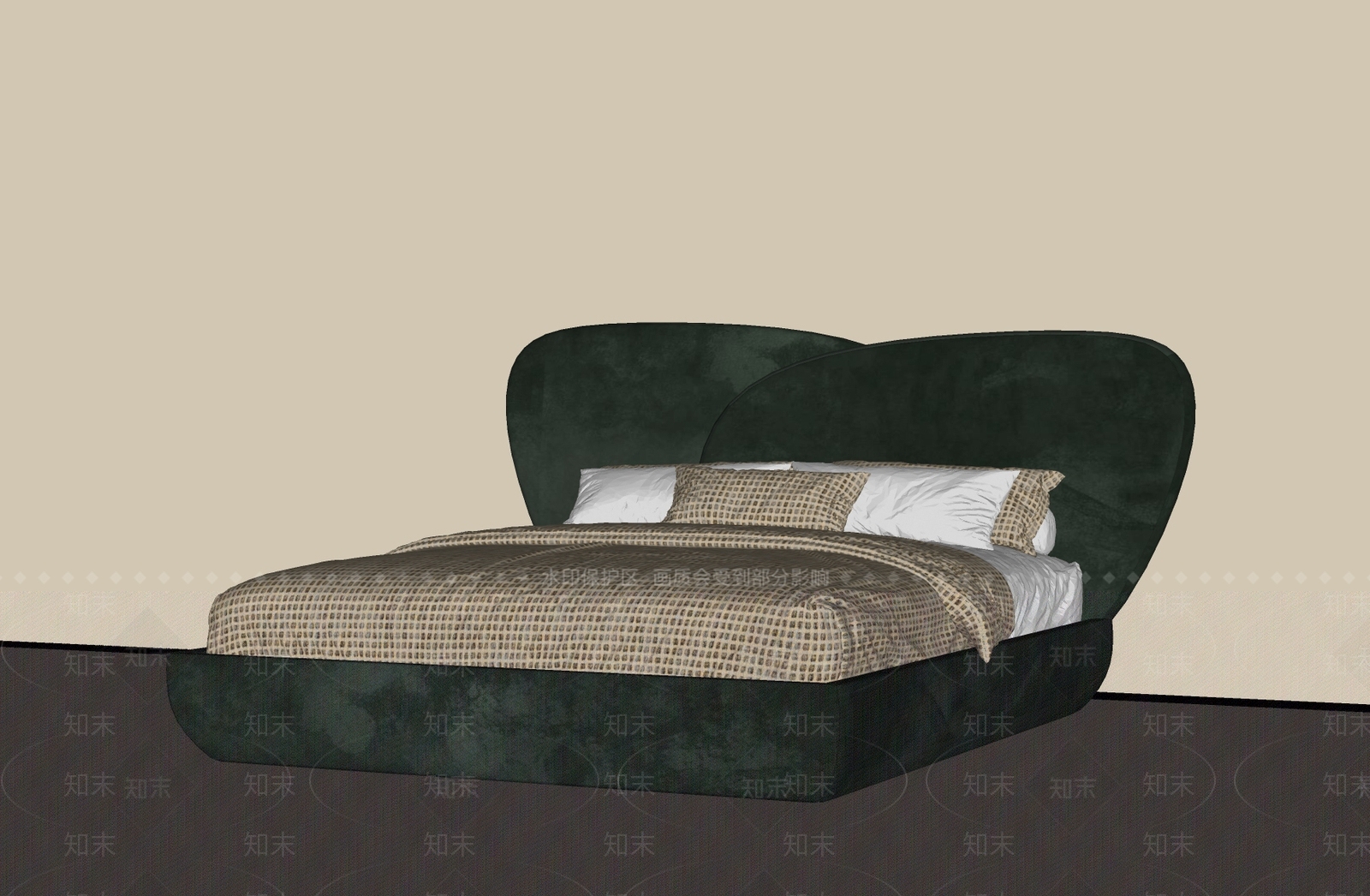 中古侘寂双人床SU模型下载【ID:1194013018】