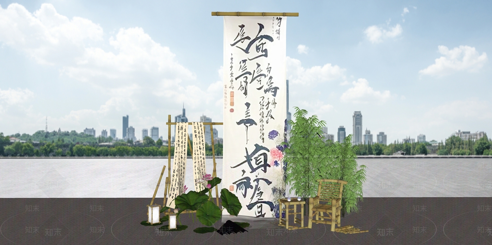 现代新中式端午节美陈SU模型下载【ID:1194016994】