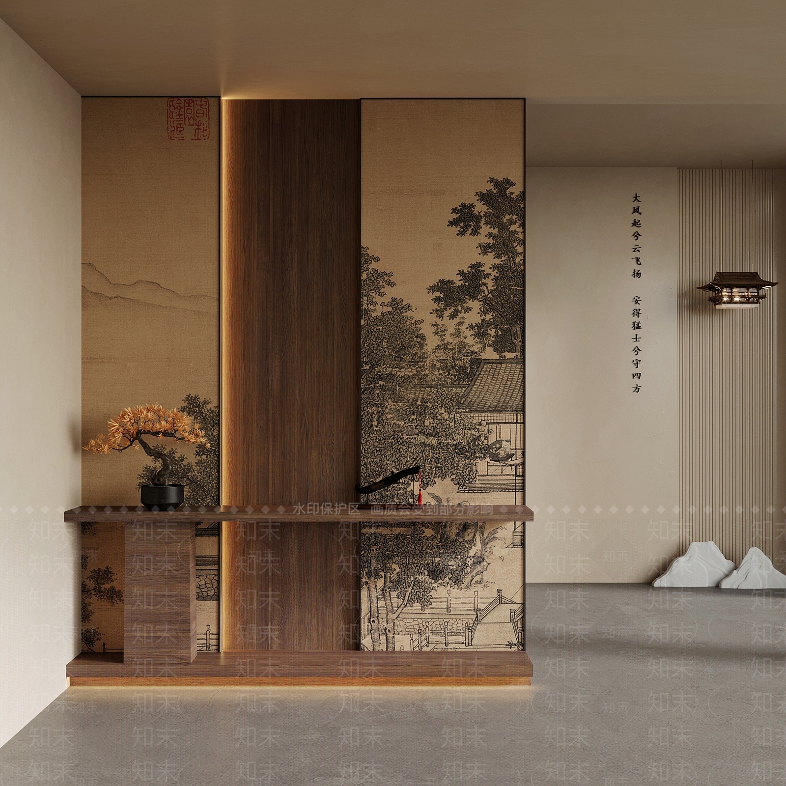 新中式玄关背景墙3D模型下载【ID:1194023415】