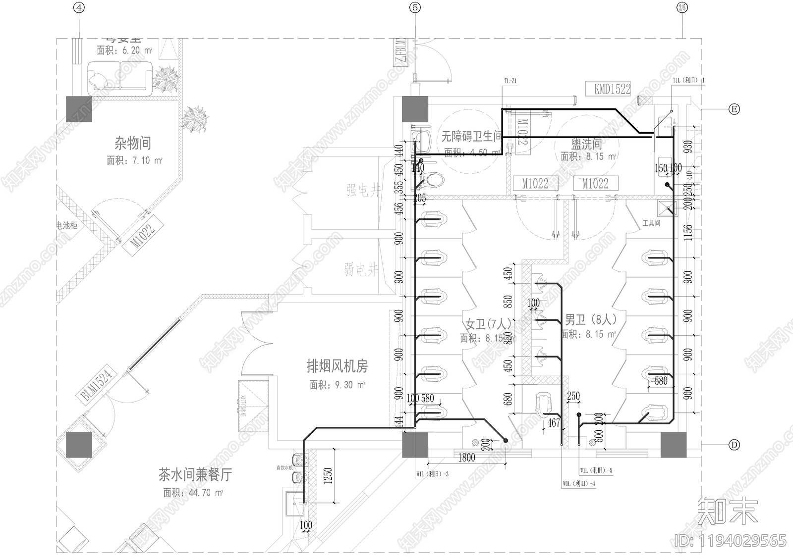 现代公共卫生间cad施工图下载【ID:1194029565】