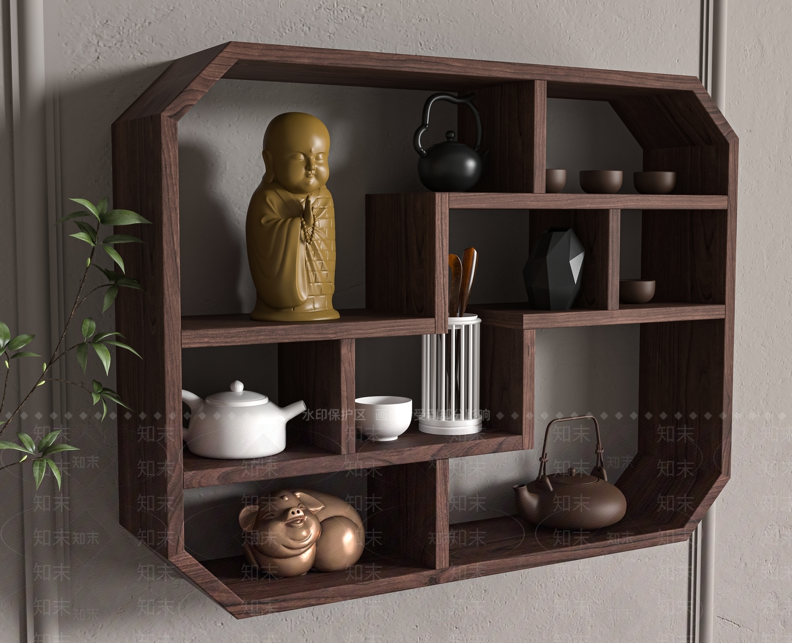 新中式博古架3D模型下载【ID:1194037740】