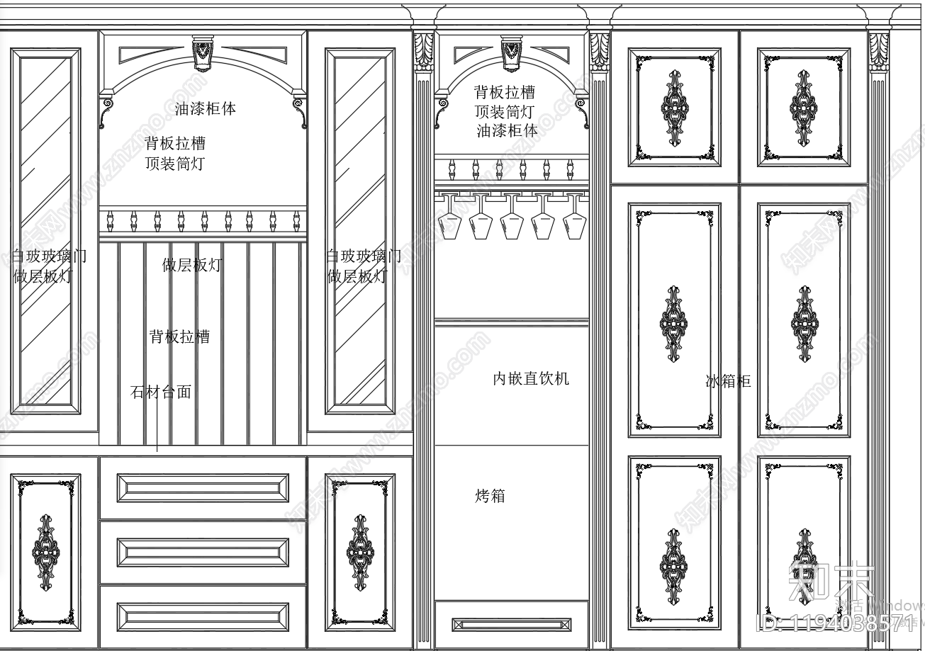 美式法式柜子施工图下载【ID:1194038571】