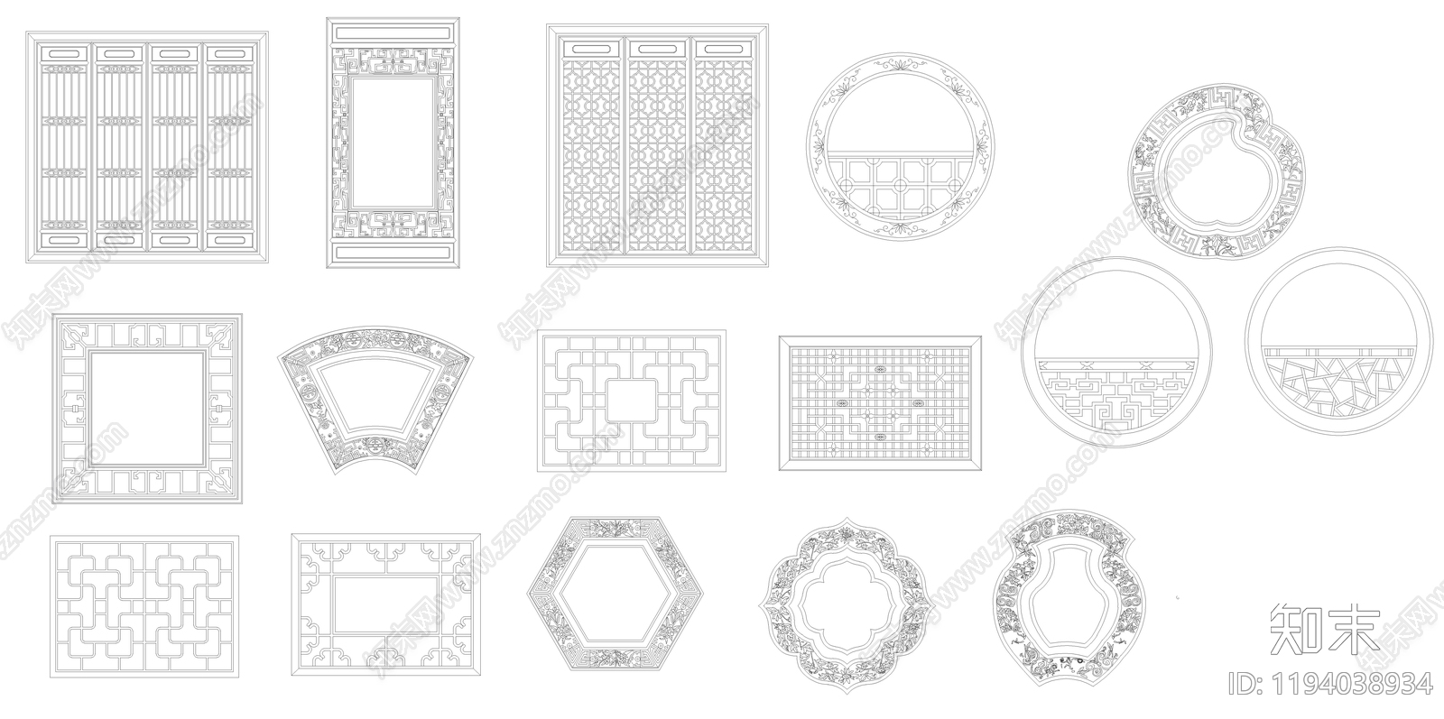 中国传统古建筑元素之门窗施工图下载【ID:1194038934】