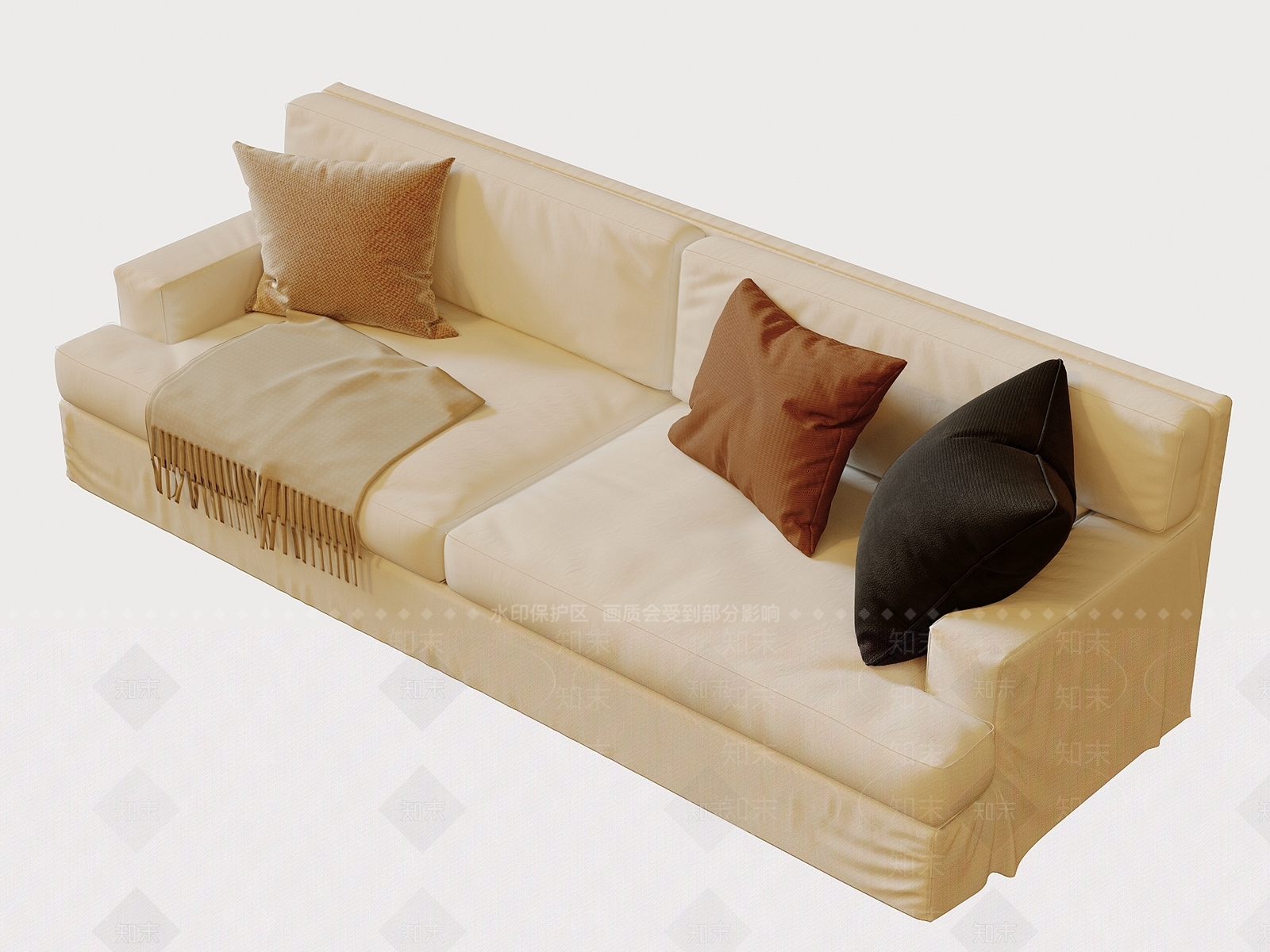 现代侘寂三人沙发3D模型下载【ID:1194040064】