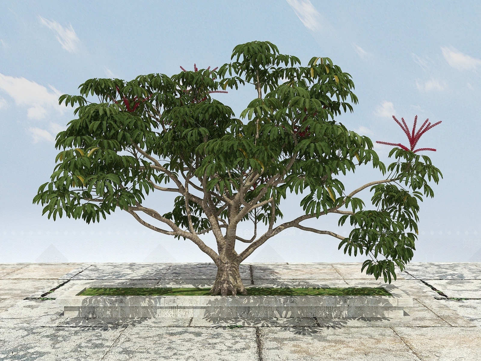 现代有形开花景观植物3D模型下载【ID:1194040910】