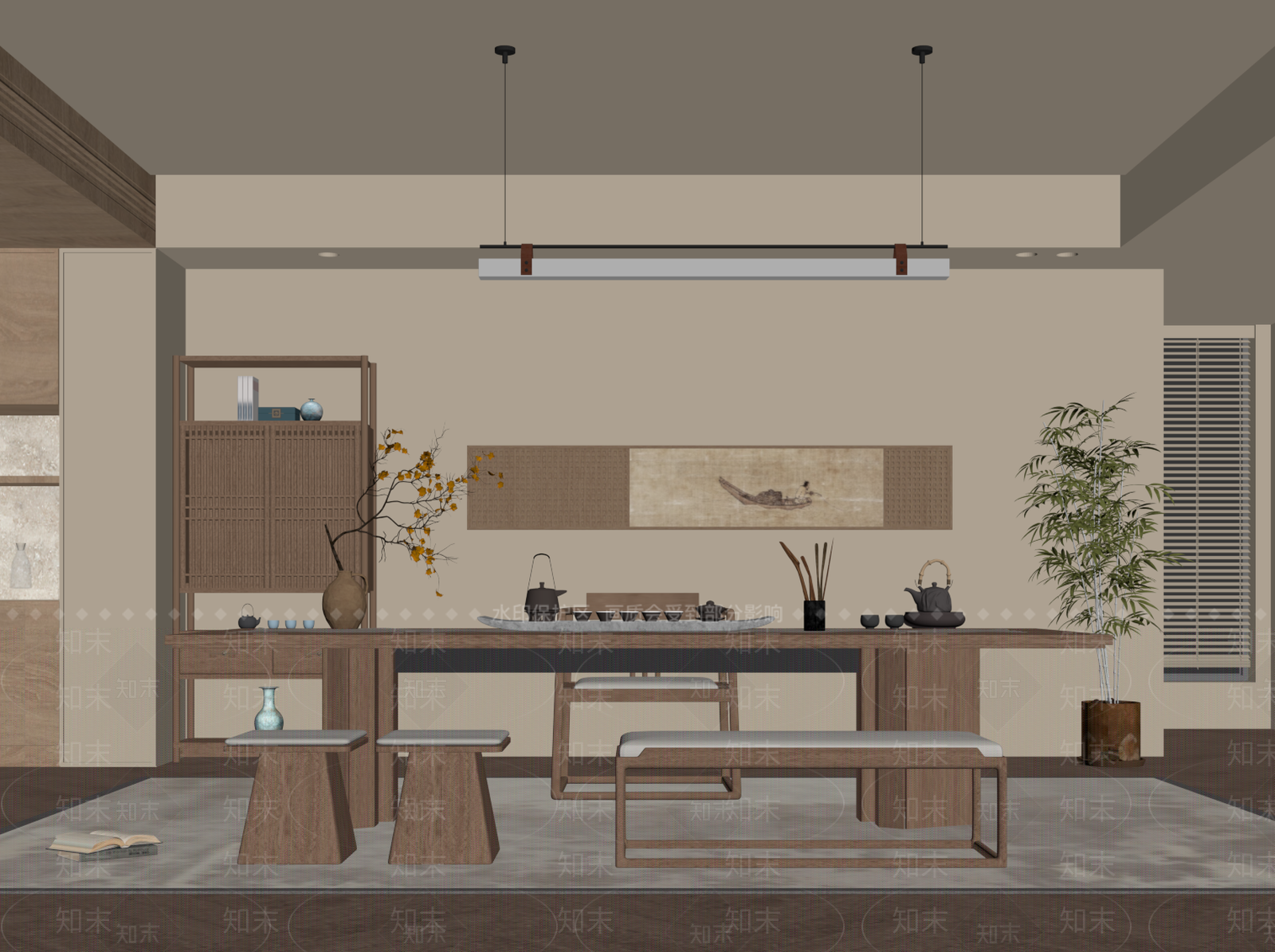 新中式茶室SU模型下载【ID:1194041128】