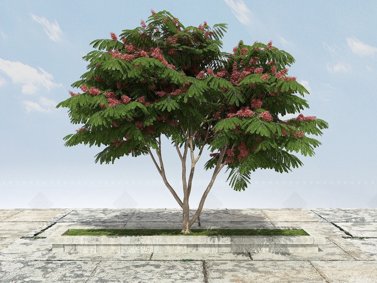 现代有形开花景观植物3D模型下载【ID:1194041282】