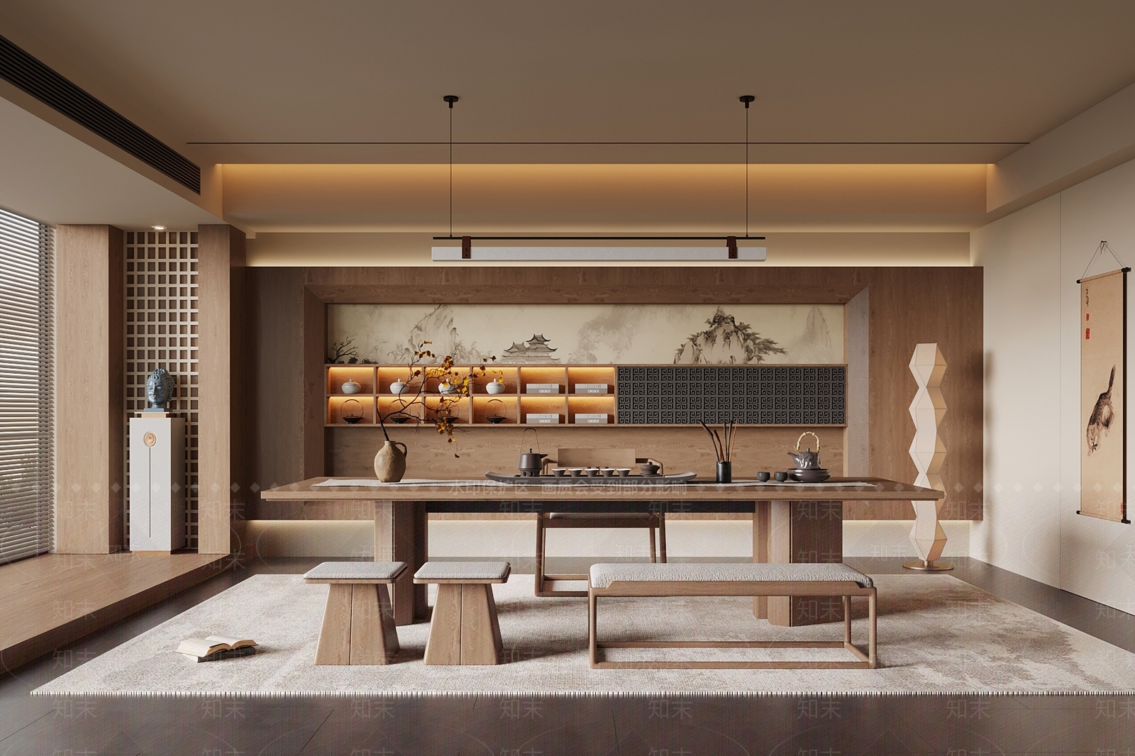 新中式茶室SU模型下载【ID:1194041413】