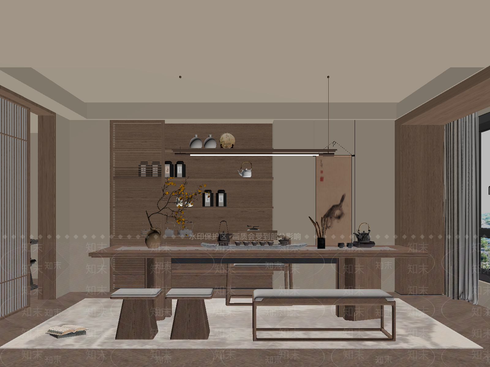 新中式茶室SU模型下载【ID:1194041566】