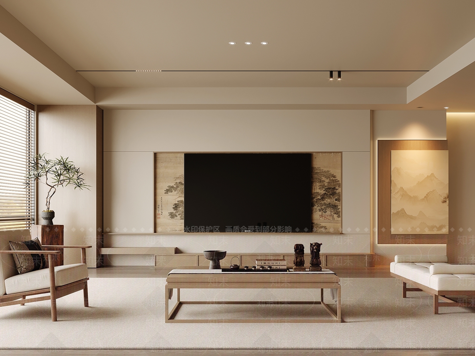 新中式电视背景墙3D模型下载【ID:1194042051】