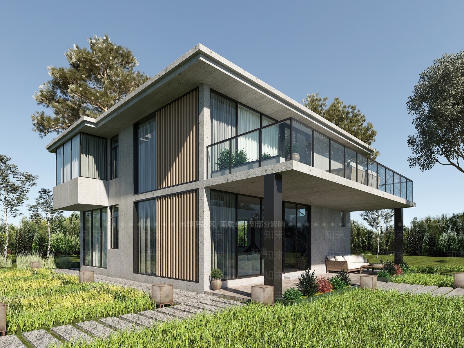 现代别墅户外景观别墅花园3D模型下载【ID:1194042445】