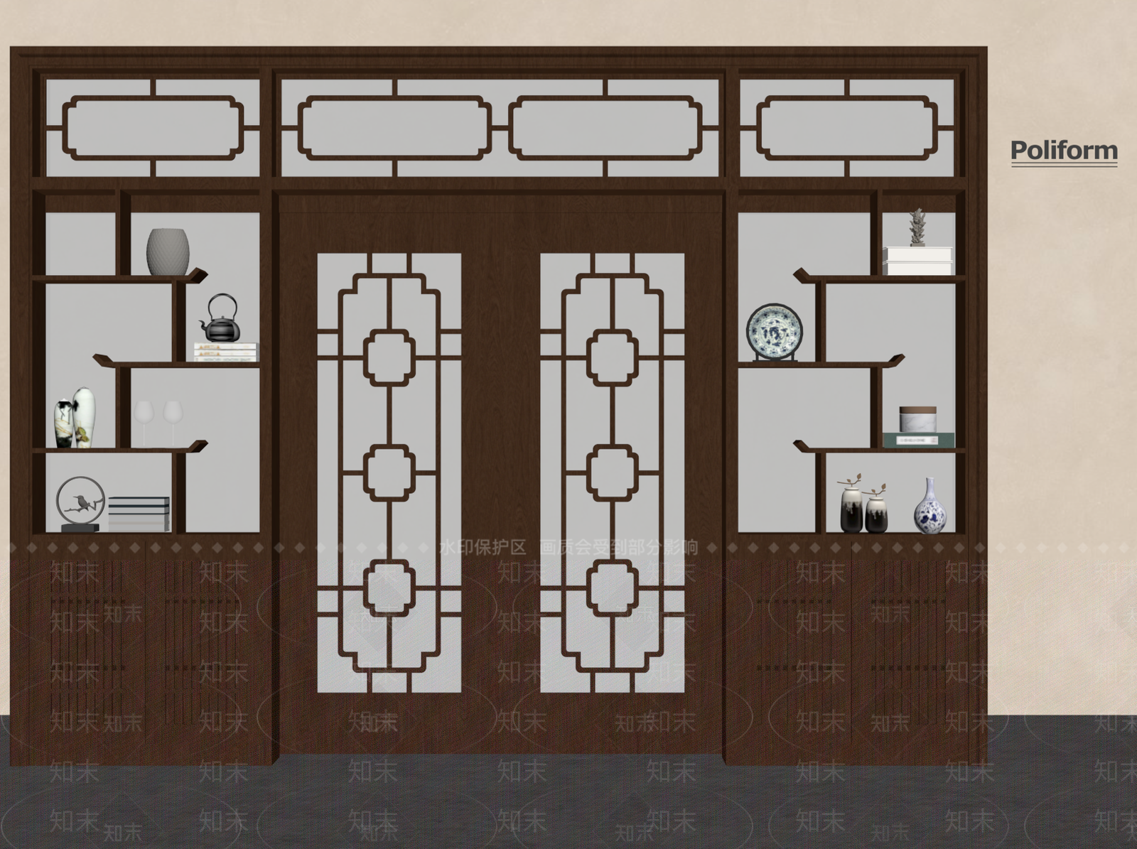 新中式酒柜SU模型下载【ID:1194043520】