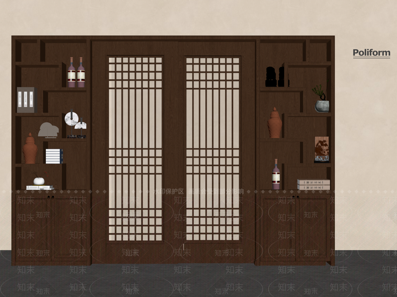 新中式酒柜SU模型下载【ID:1194043640】