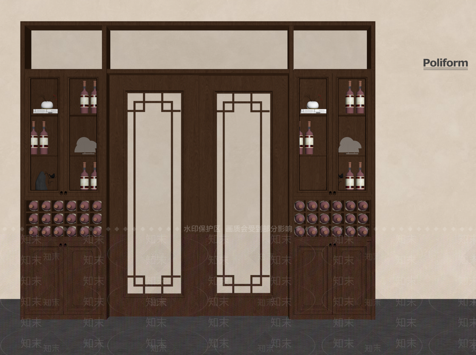 新中式酒柜SU模型下载【ID:1194043760】