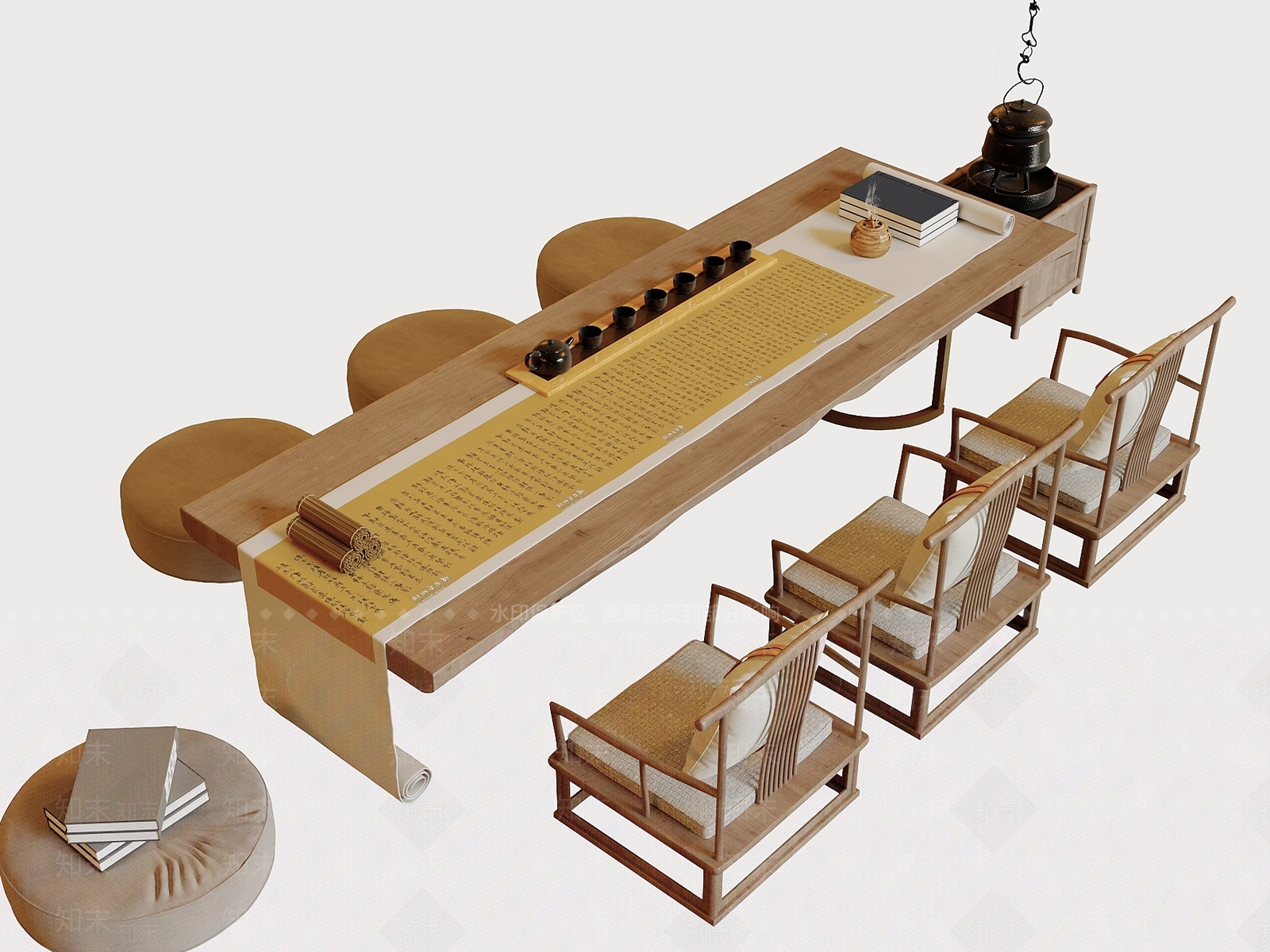 新中式中式茶桌椅3D模型下载【ID:1194044312】