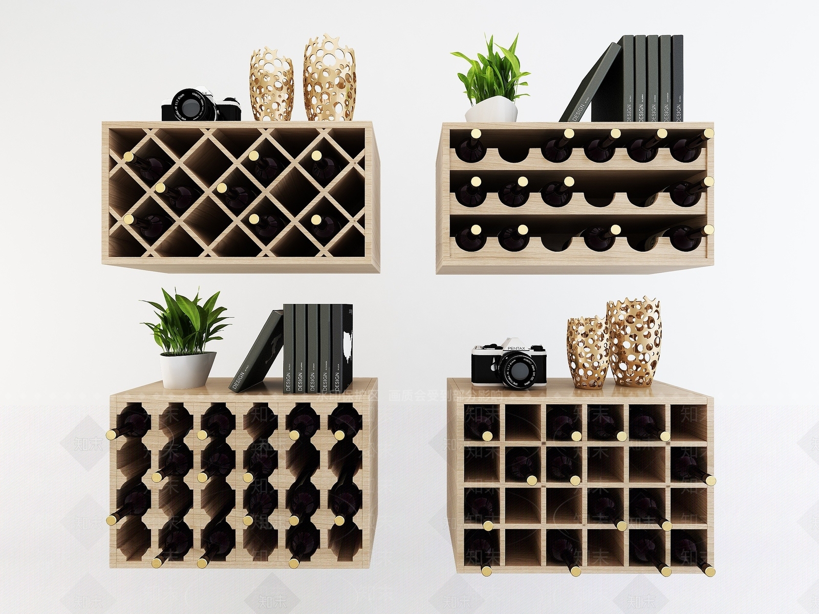 现代红酒柜架组合3D模型下载【ID:1194044554】