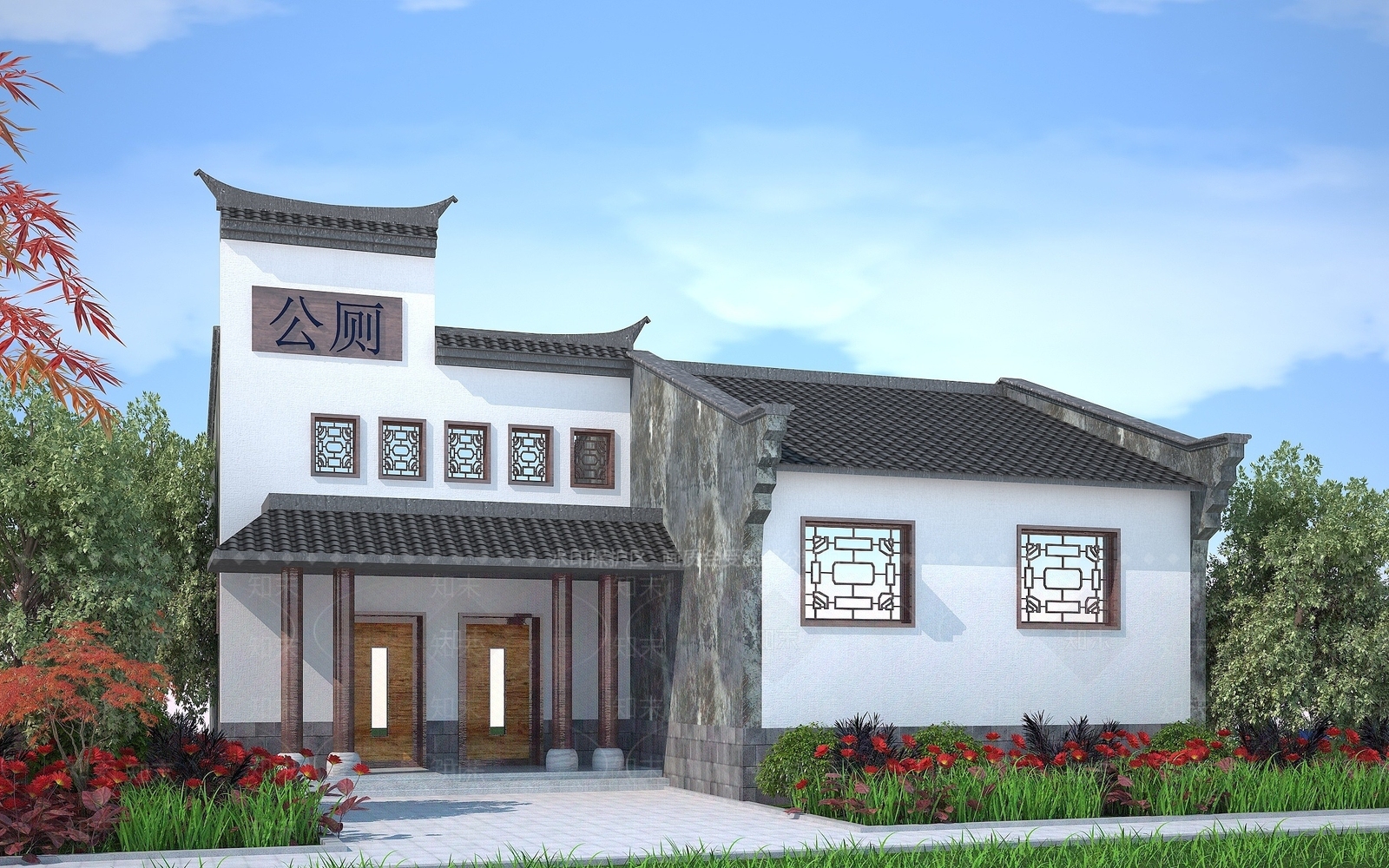 中式公厕建筑3D模型下载【ID:1194045332】