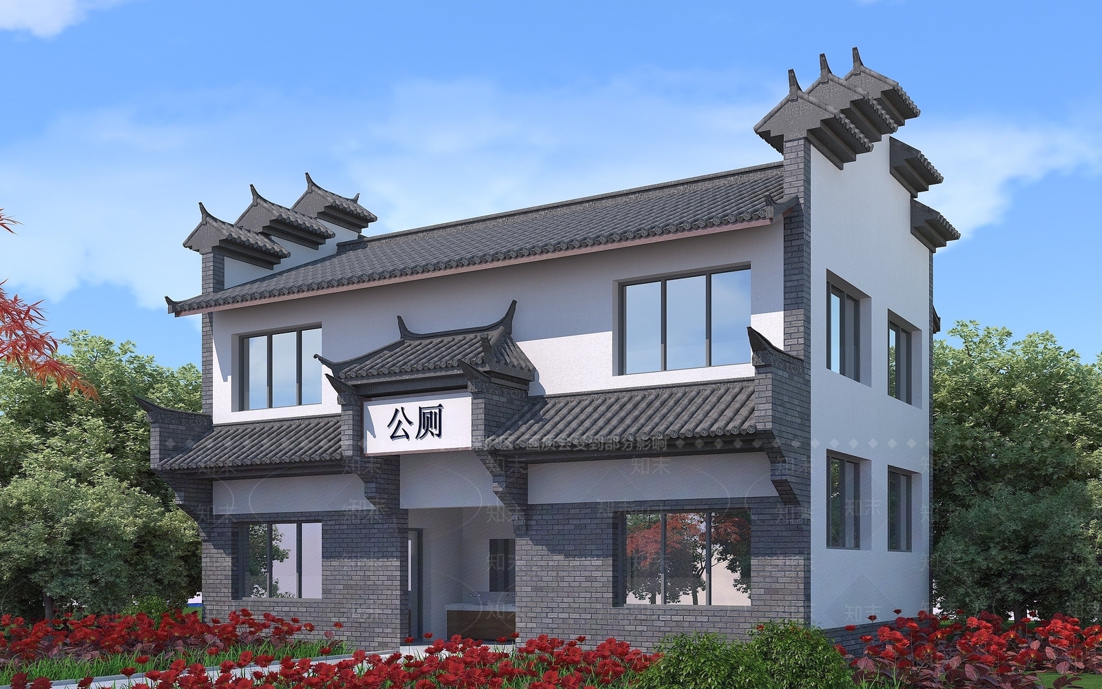 中式公厕建筑3D模型下载【ID:1194045472】