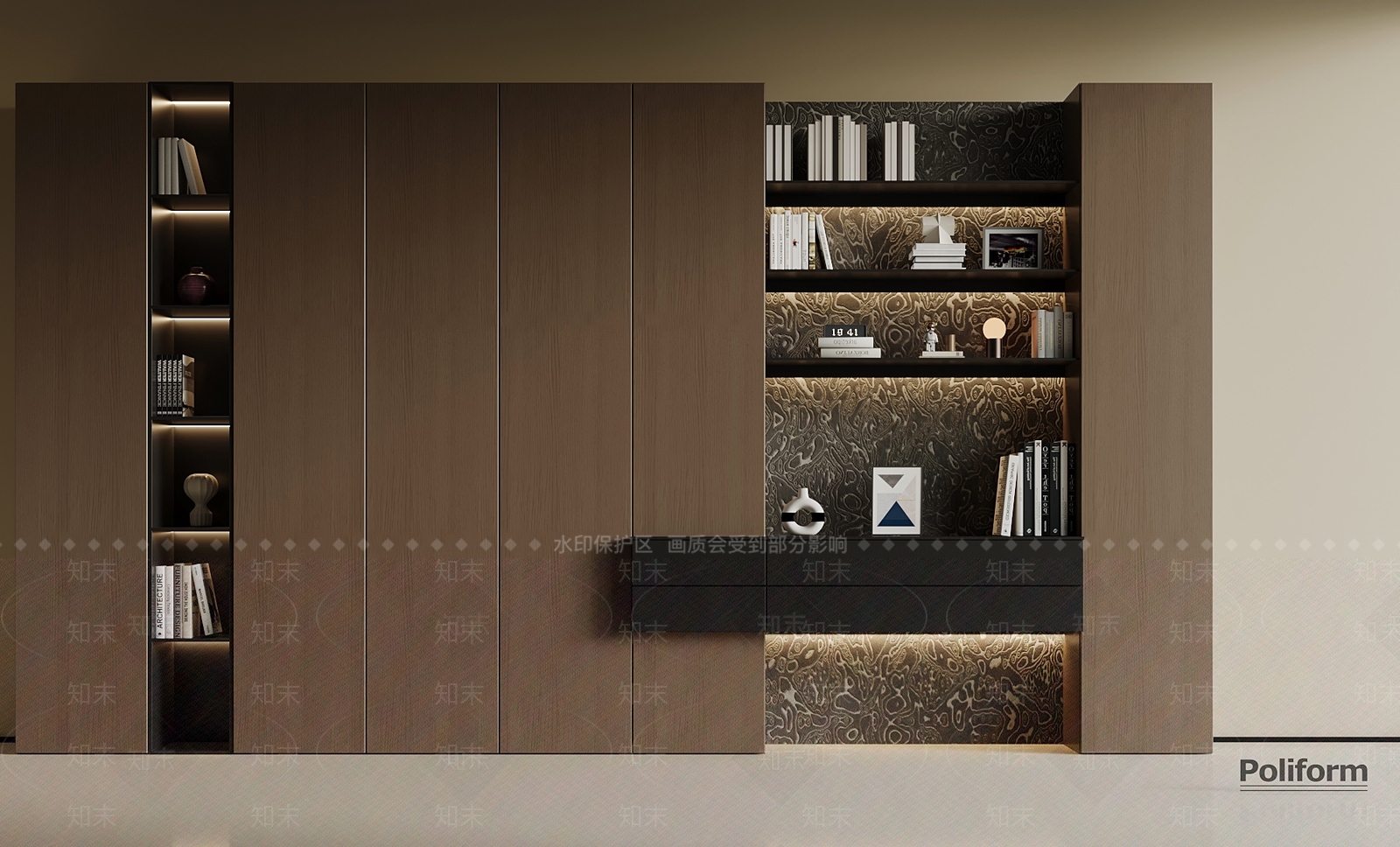 现代意式书柜3D模型下载【ID:1194045854】