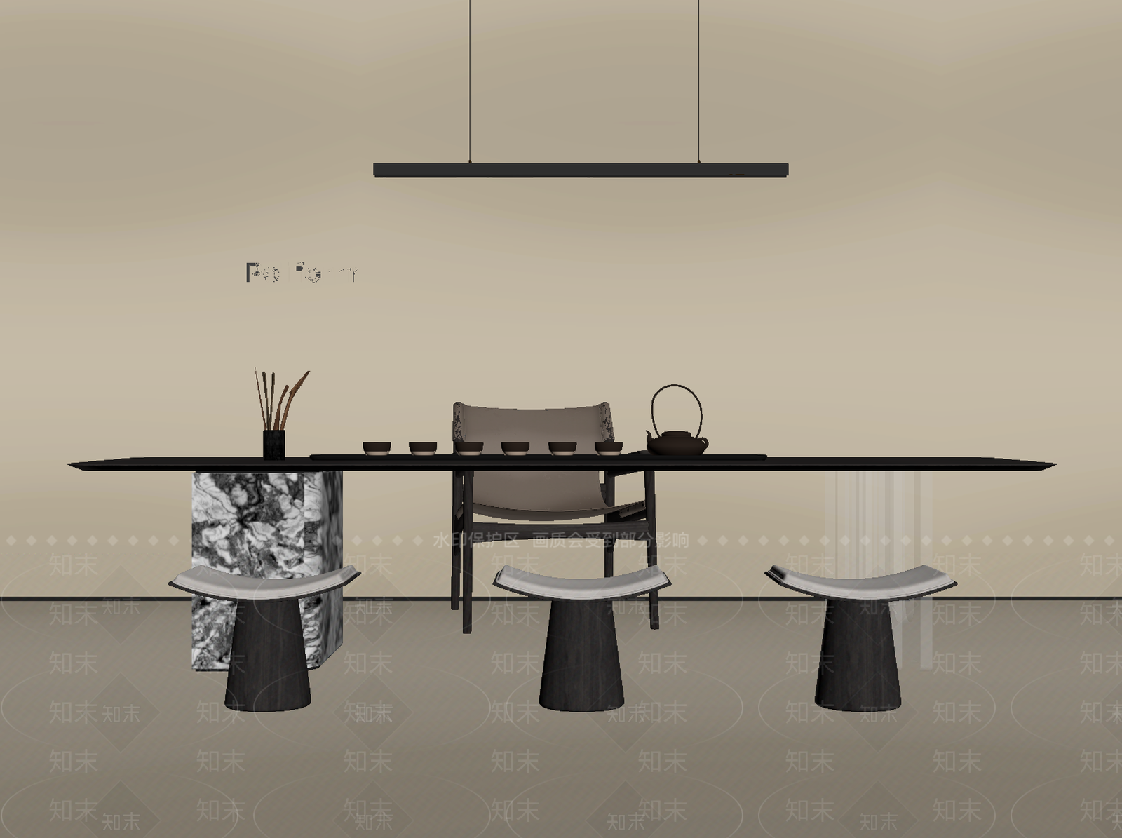 现代新中式茶桌椅SU模型下载【ID:1194046016】