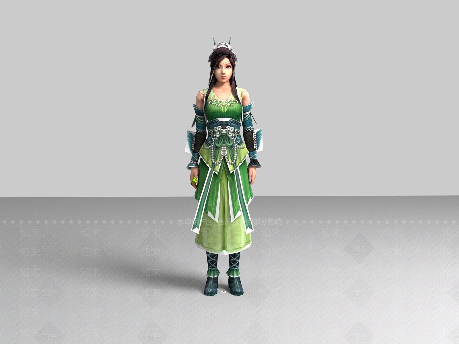 现代游戏角色绿衣美女3D模型下载【ID:1194046457】