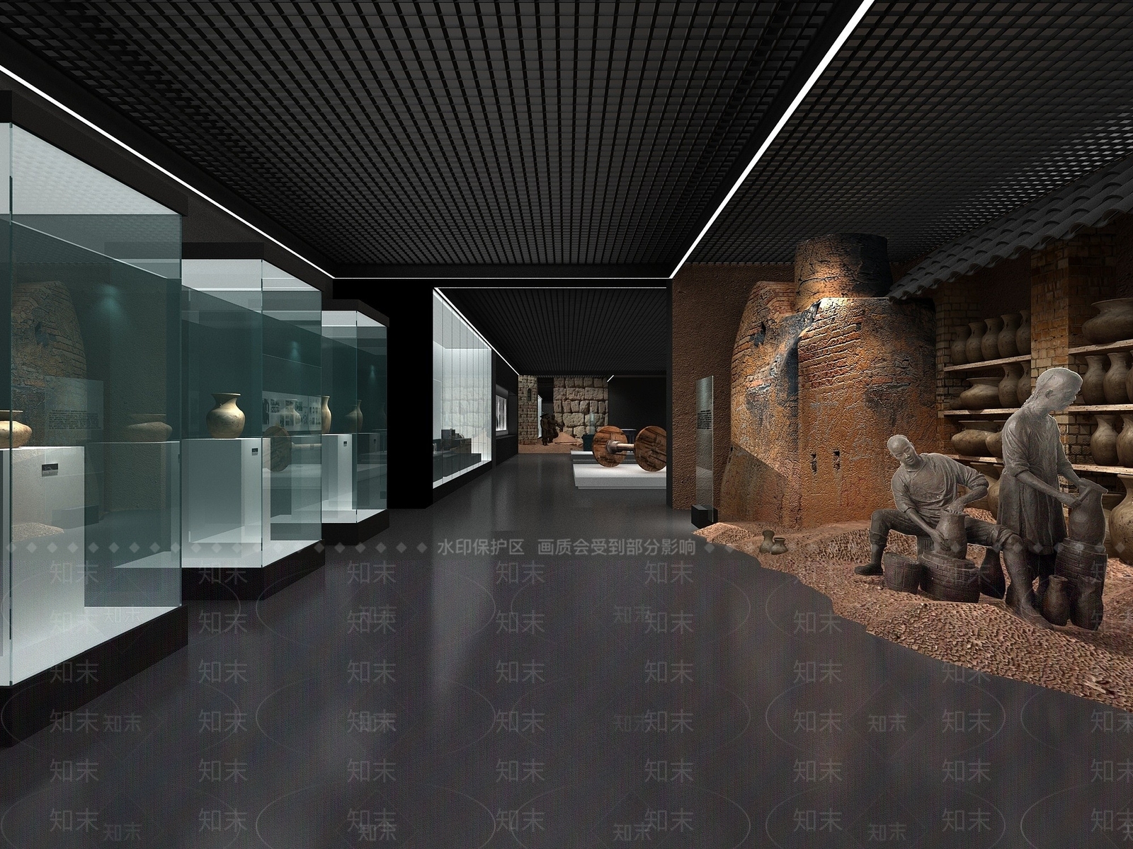 现代博物馆展柜橱窗人物雕塑3D模型下载【ID:1194047620】