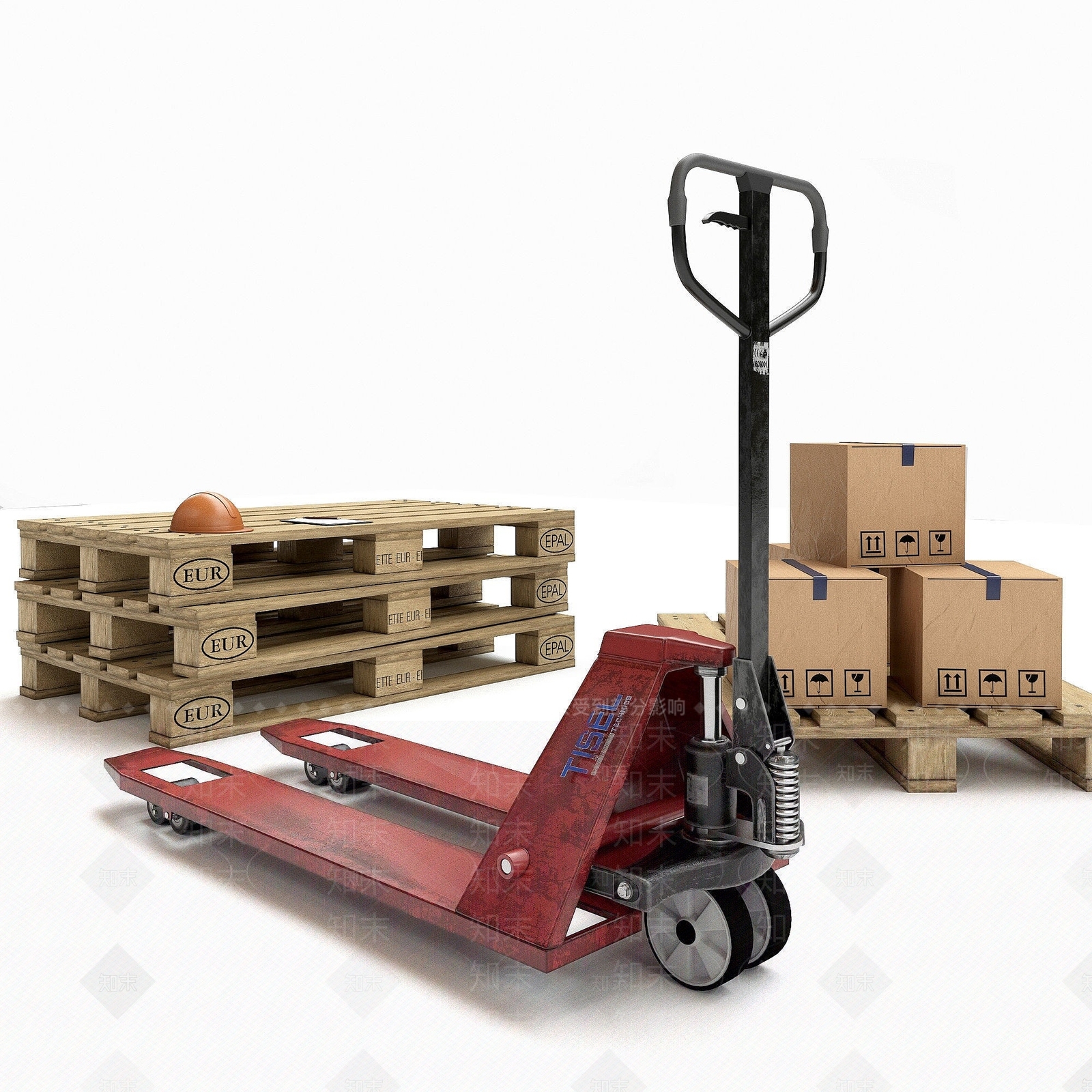 工业风木架木箱手拖车3D模型下载【ID:1194047707】