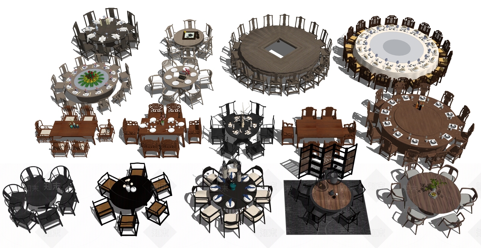 新中式中式餐桌椅SU模型下载【ID:1194050542】