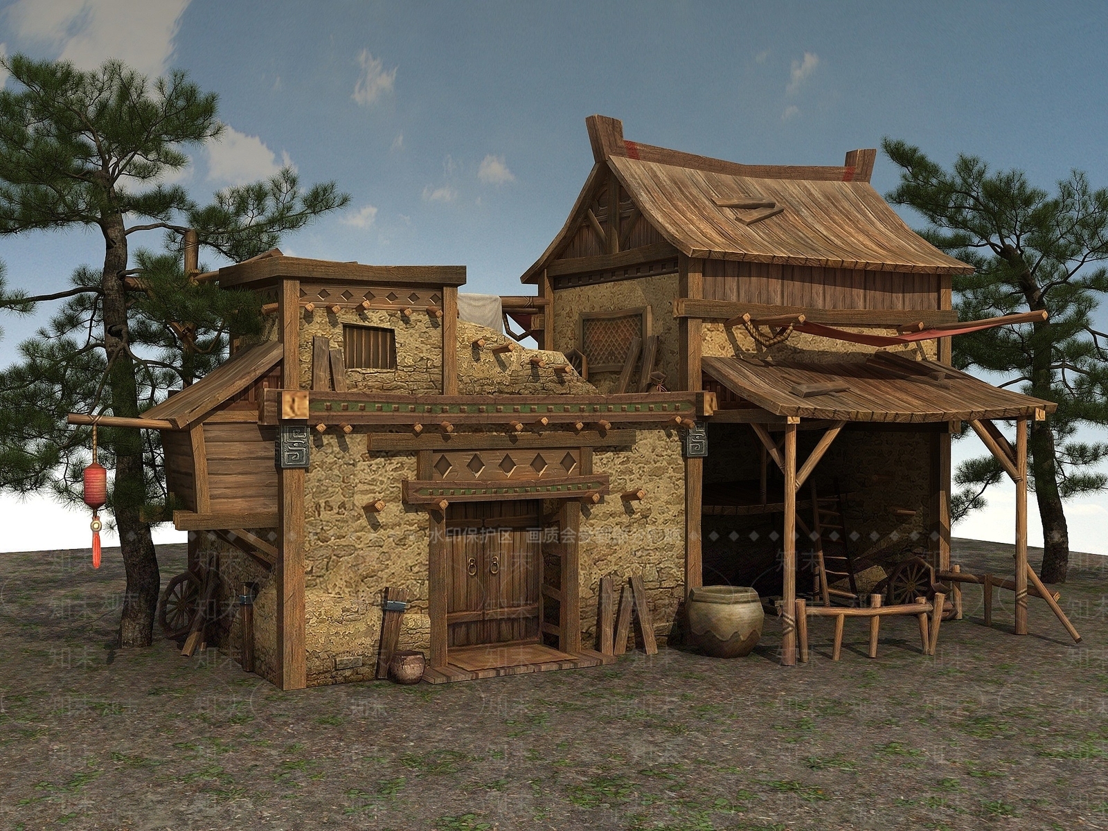现代中国乡村建筑土撑房3D模型下载【ID:1194050617】