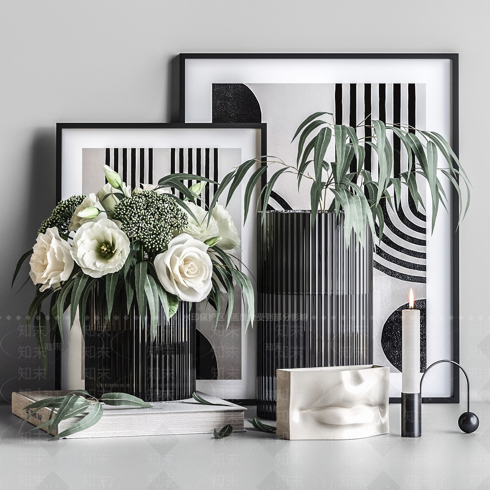 现代桌面花瓶花卉饰品摆件3D模型下载【ID:1194052451】